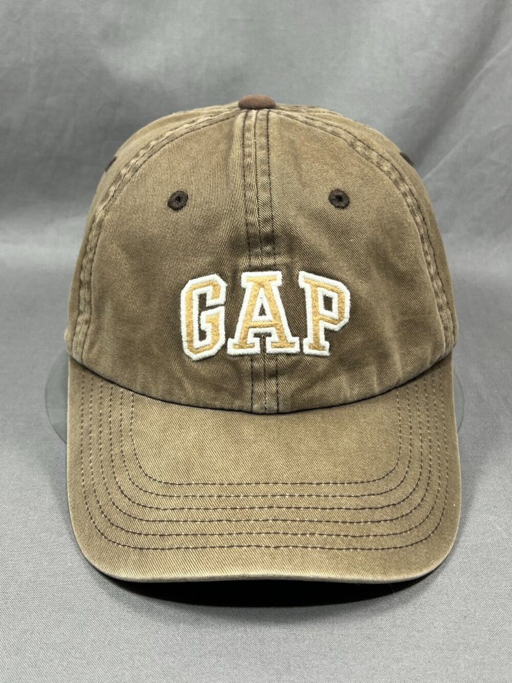 Gap Arch Logo Strapback S/M Hat Dad Cap Brown Baseball Distressed Washed Mens